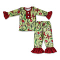 Grinch Themed Pajamas with Red Ruffles