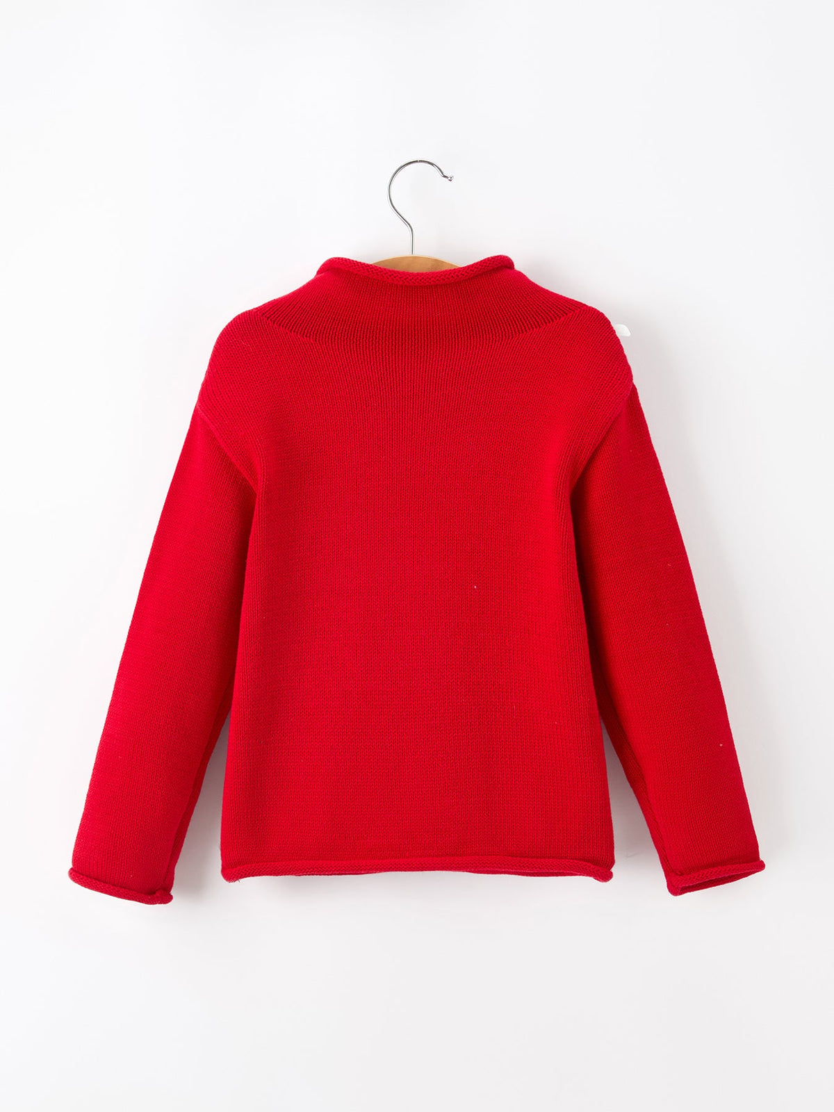 Christmas Red Knit Sweater with Embroidered Tree Appliqué