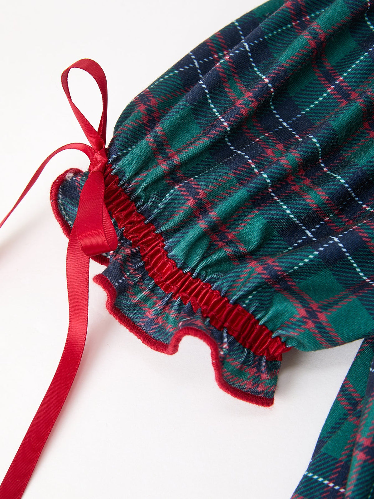 Christmas Girls Plaid Smocked Dress Puff Sleeves