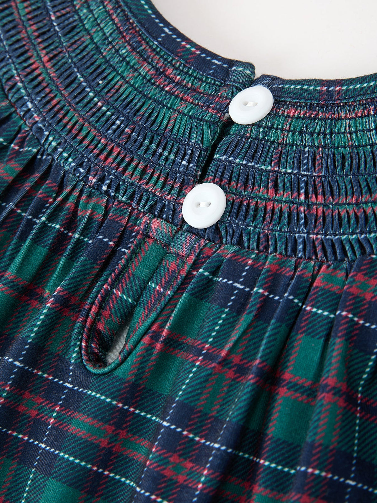 Christmas Girls Plaid Smocked Dress Puff Sleeves