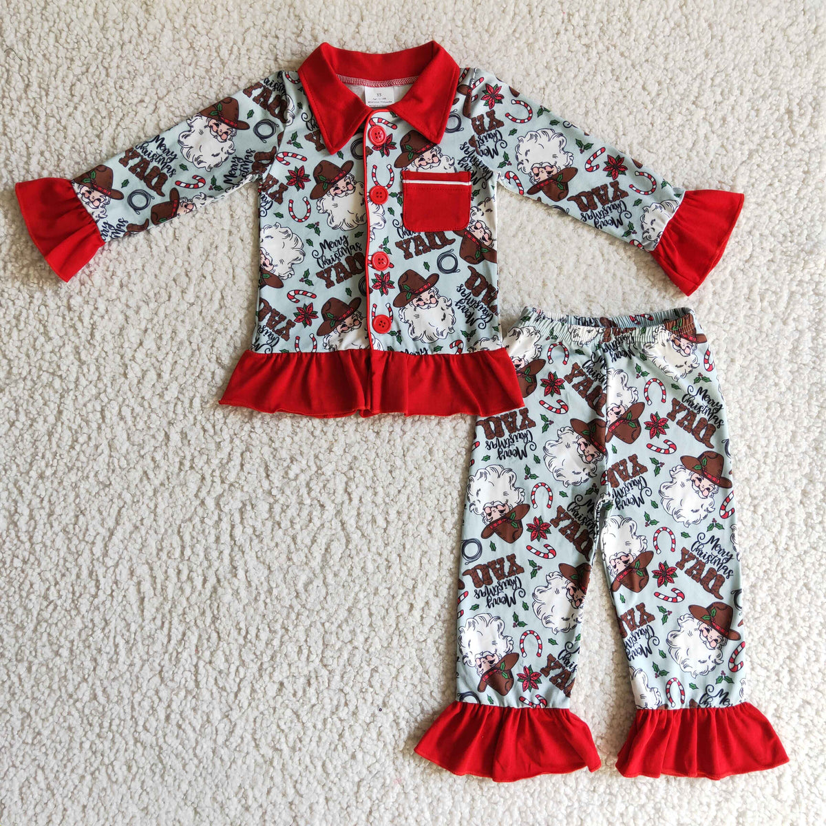 Western Themed Pajamas with Red Ruffles