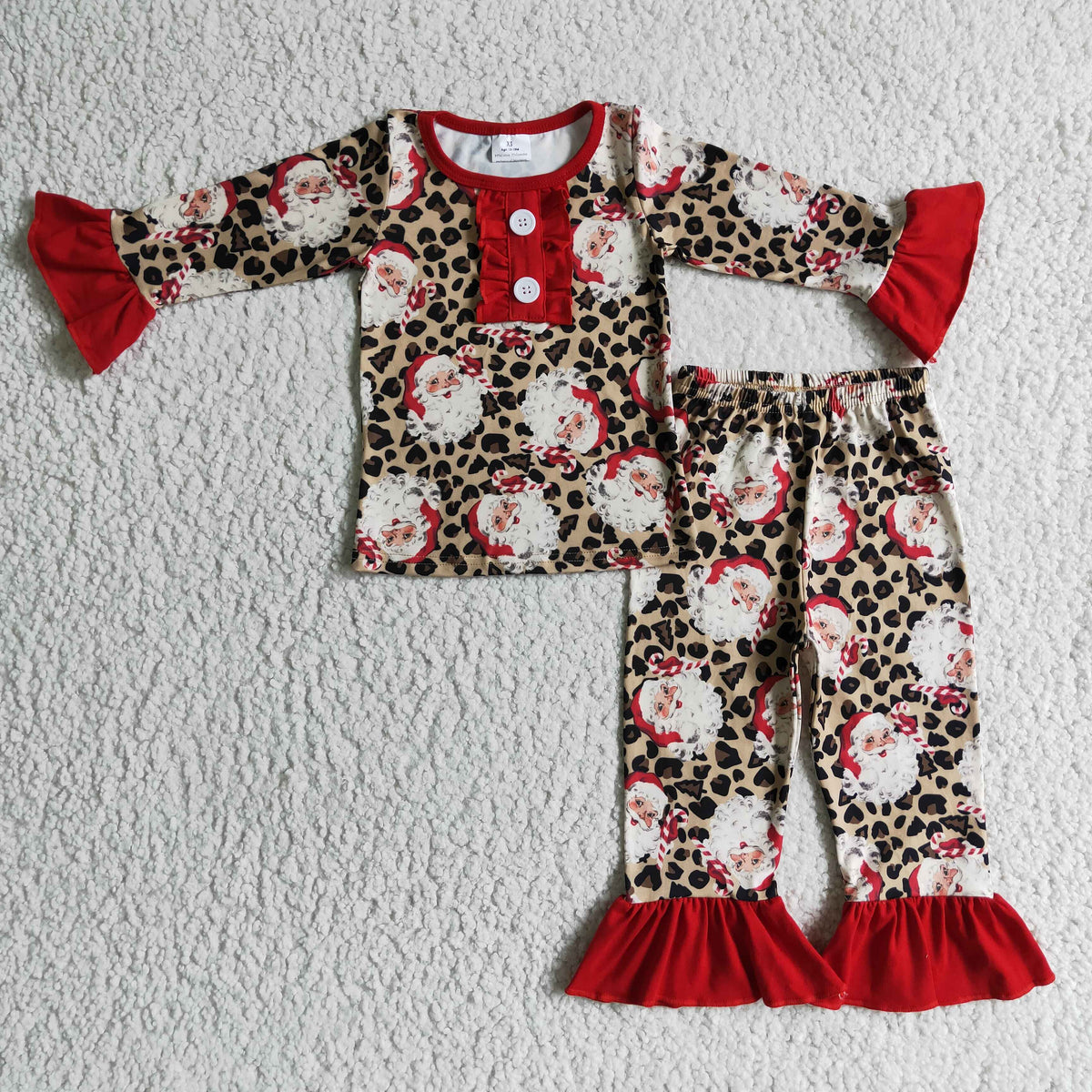 Leopard Santa Pajama Set with Ruffles
