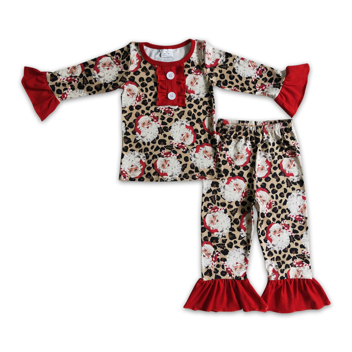 Leopard Santa Pajama Set with Ruffles