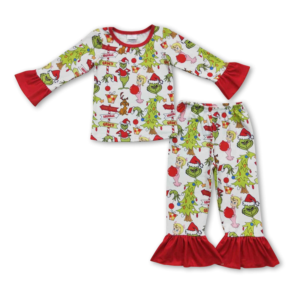 Grinch Theme Pajamas with Red Ruffles