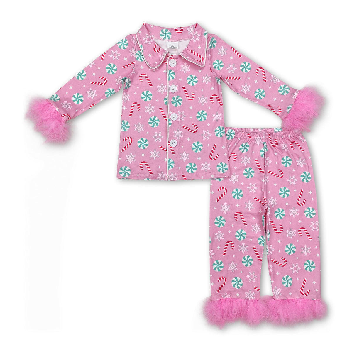 Candy Cane Pajamas with Pink Fur